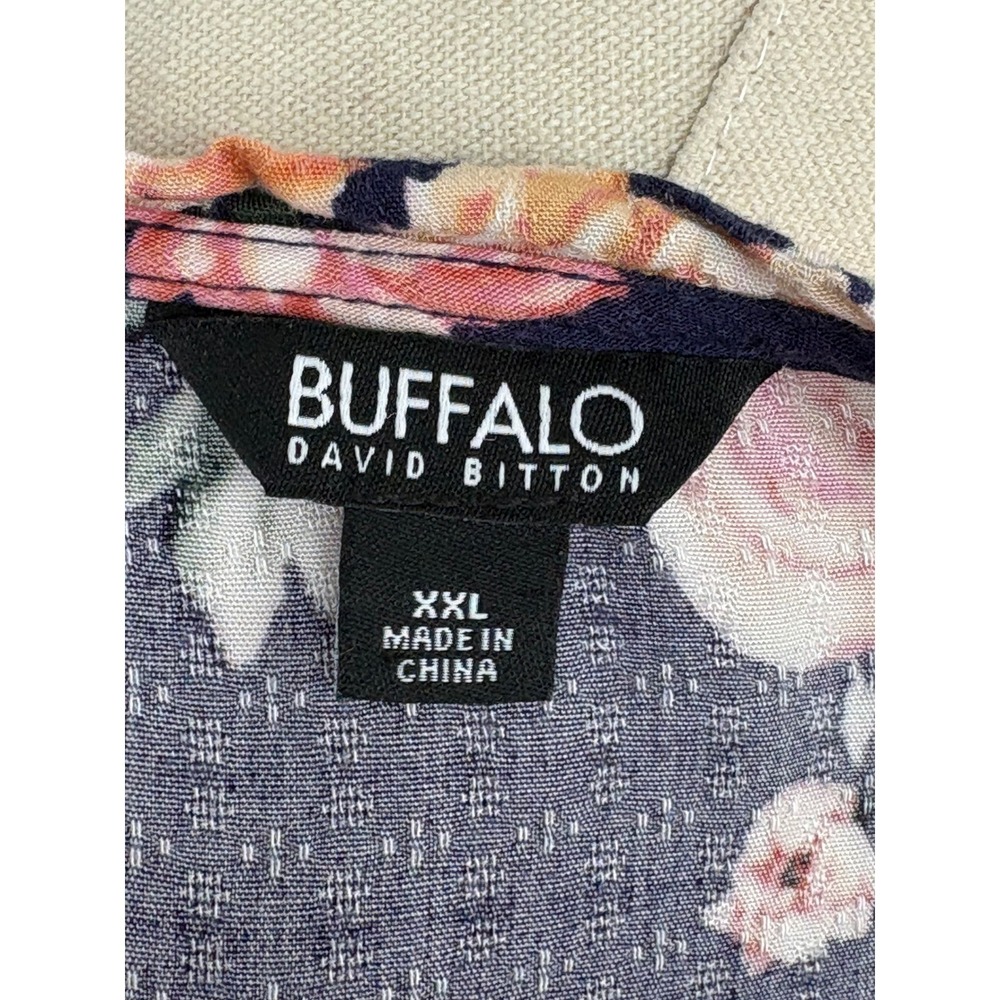 Buffalo David Bitton Blouse Navy Floral Flutter Sleeve Boho Top XXL - Picture 6 of 6